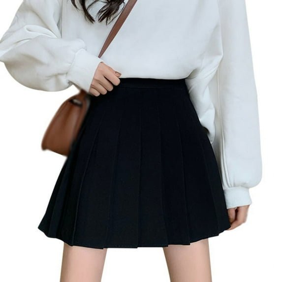 Women Girls High Waist Mini Skater Skirt Flared Casual Pleated Short Skirt,School Uniform Pleated Skater Tennis Skirt with Lining Shorts A-line Mini Skirt