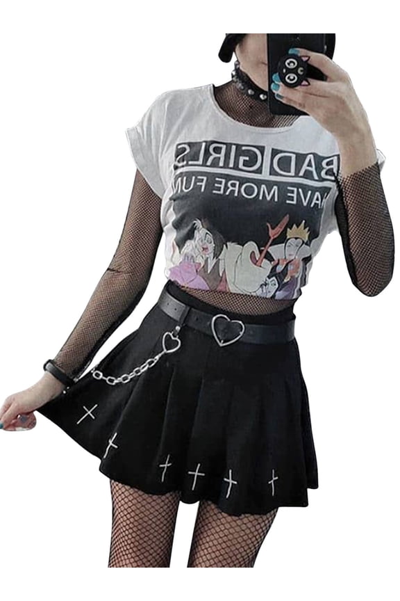Women Girls High Waisted Gothic Punk Pleated Skirt Patchwork Plaid Asymmetrical A-line Skirt Y2k Streetwear