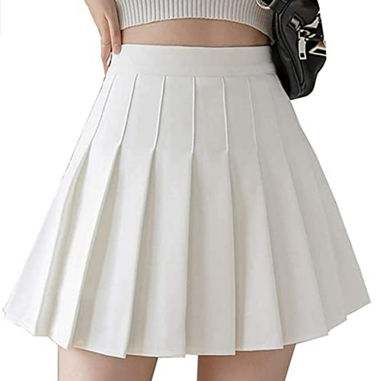 Women Girls High Waisted Pleated Skater Tennis School A-Line Skirt
