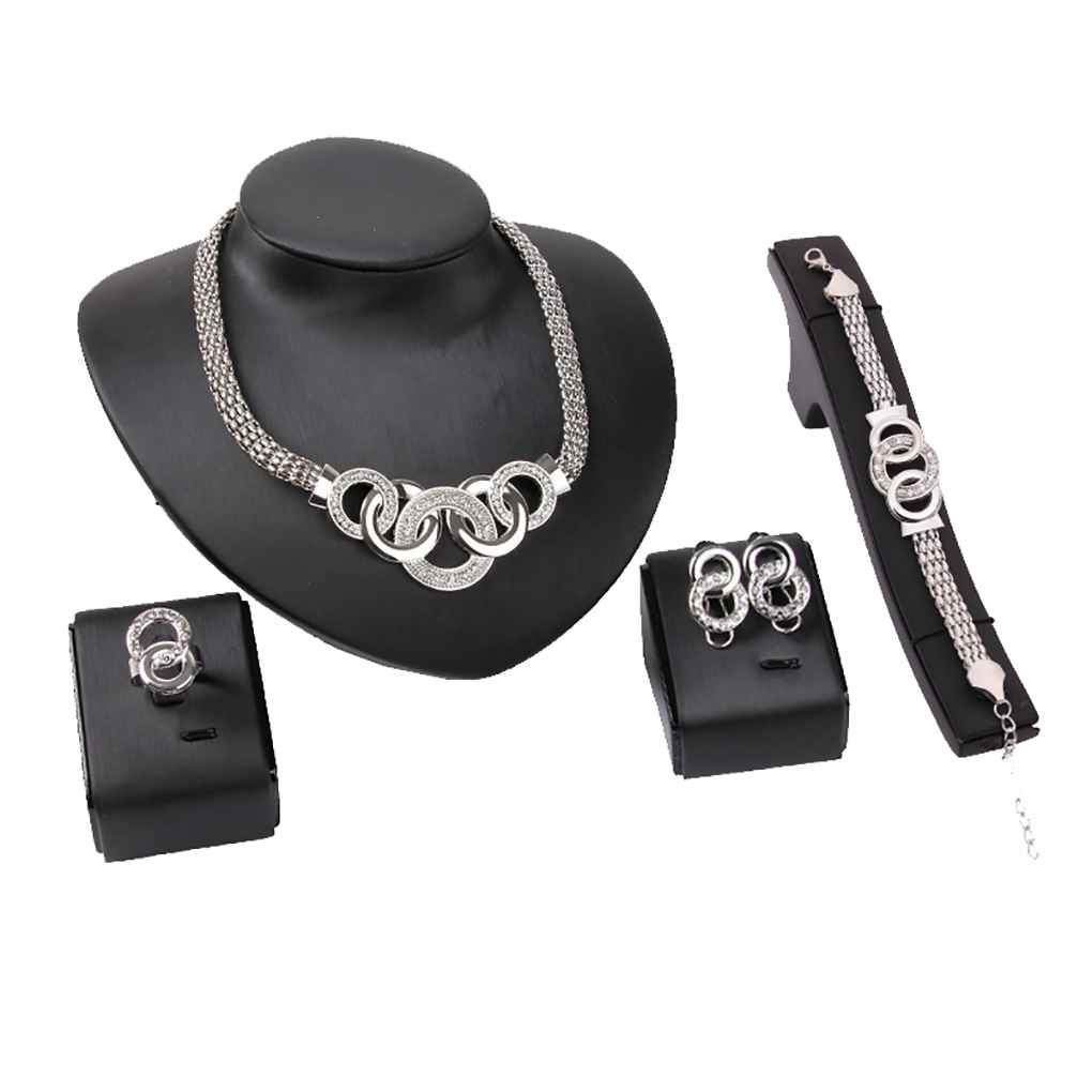 Women Girls Jewelry Set Crystal Circle Teardrop Necklace Bracelet Ring