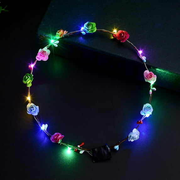 Women Girls LED Light Up Flower Crown Floral Wreath Glowing Headband Garland Bohemian Wedding Party Bridal Headwear