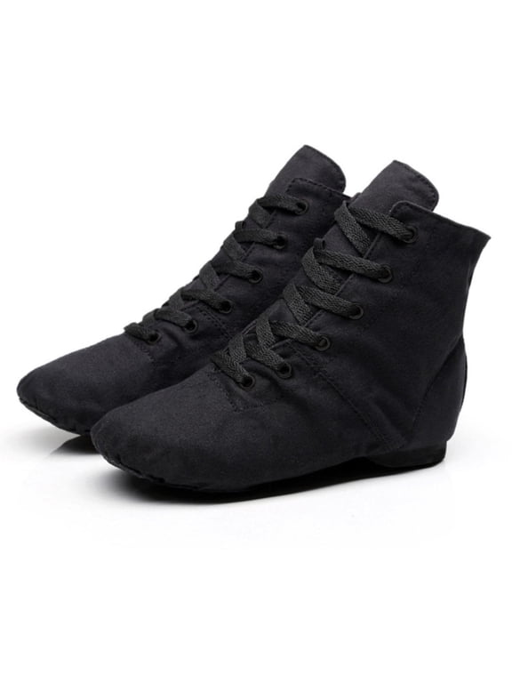 Women Girls' Lace‑up Canvas Dance Boots, Flexible Split Sole Lightweight Non‑slip High Top Jazz Modern Dance Footwear Black 25
