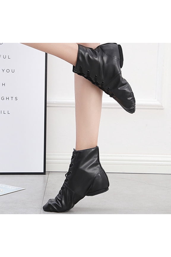 Women Girls' Lace‑up PU Dance Boots, Flexible Non‑slip Soft Sole High Top Lightweight Jazz Modern Dance Footwear Black 40