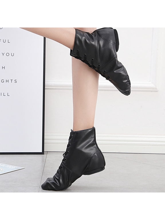 Women Girls' Lace‑up PU Dance Boots, Flexible Non‑slip Soft Sole High Top Lightweight Jazz Modern Dance Footwear Black 43