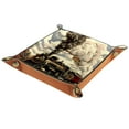 thumbnail image 1 of Women Girls Leather Square Dish Trinket Plate Jewelry Tray, Art Steam Train Railway Pattern Mothers Day Birthday Gift, 1 of 6