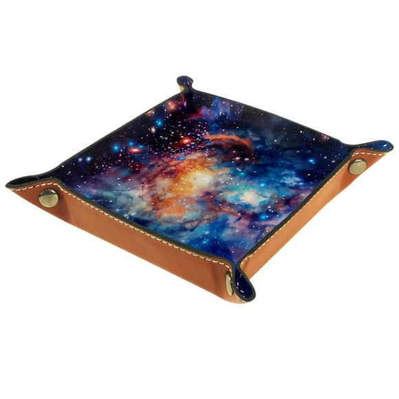 Women Girls Leather Square Dish Trinket Plate Jewelry Tray, Bright Space Galaxy Mothers Day Birthday Gift