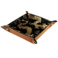 thumbnail image 1 of Women Girls Leather Square Dish Trinket Plate Jewelry Tray, Chinese Golden Dragon Pattern Mothers Day Birthday Gift, 1 of 6