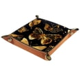 thumbnail image 1 of Women Girls Leather Square Dish Trinket Plate Jewelry Tray, Golden Butterfly Pattern Mothers Day Birthday Gift, 1 of 6