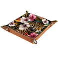 thumbnail image 1 of Women Girls Leather Square Dish Trinket Plate Jewelry Tray, Leopard with Flower Patterns Flag Mothers Day Birthday Gift, 20.5x20.5cm, 1 of 6