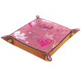 thumbnail image 1 of Women Girls Leather Square Dish Trinket Plate Jewelry Tray, Pink Flowers Princess Pattern Mothers Day Birthday Gift, 1 of 6