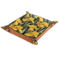 thumbnail image 1 of Women Girls Leather Square Dish Trinket Plate Jewelry Tray, Yellow Flower Iris Pattern Mothers Day Birthday Gift, 1 of 6
