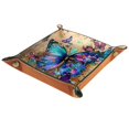 thumbnail image 1 of Women Girls Leather Square Dish Trinket Plate Jewelry Tray for Mothers Day Birthday Gift, Colorful Butterfly Art, 1 of 1