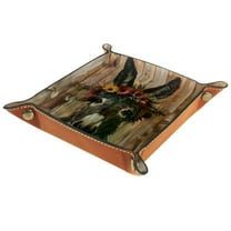 Women Girls Leather Square Dish Trinket Plate Jewelry Tray for Mothers Day Birthday Gift, Donkey Flower Wreath