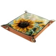 thumbnail image 1 of Women Girls Leather Square Dish Trinket Plate Jewelry Tray for Mothers Day Birthday Gift, Rustic Farmhouse Sunflower Pattern, 1 of 2