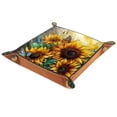 thumbnail image 1 of Women Girls Leather Square Dish Trinket Plate Jewelry Tray for Mothers Day Birthday Gift, Sunflowers Bee Butterflies, 1 of 6
