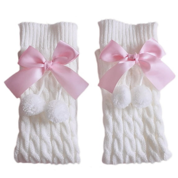 Women Girls Leg Warmers Sweet Bow Plush Ball Foot Cover Knitted Knee High Socks