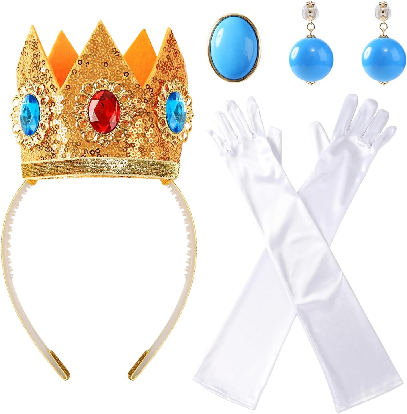 Women Girls Princess Costume Accessories Crown Earrings Gloves Brooch