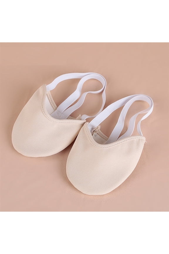 Women Girls Rhythmic Gymnastic Shoes Microfiber Lyrical Half Toe Shoes Beige