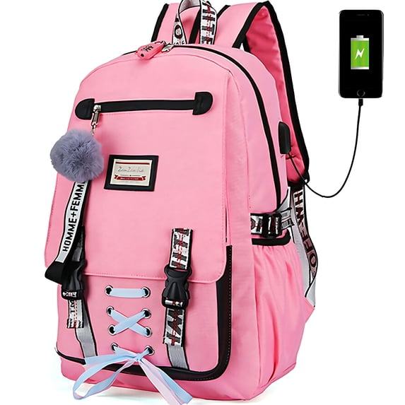 Women Girls School Bag Waterproof Teenage Backpack with Anti Theft Lock USB Port College Bookbags Student Laptop