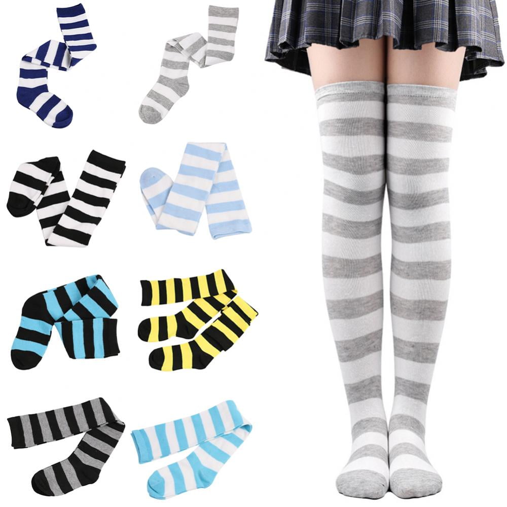 Women Girls Socks Cotton Funny Female Non-slip Over High Knee Long Socks  Stripe Print 27 Colors Sweet Sexy Cute Hip Hop Sox Halloween