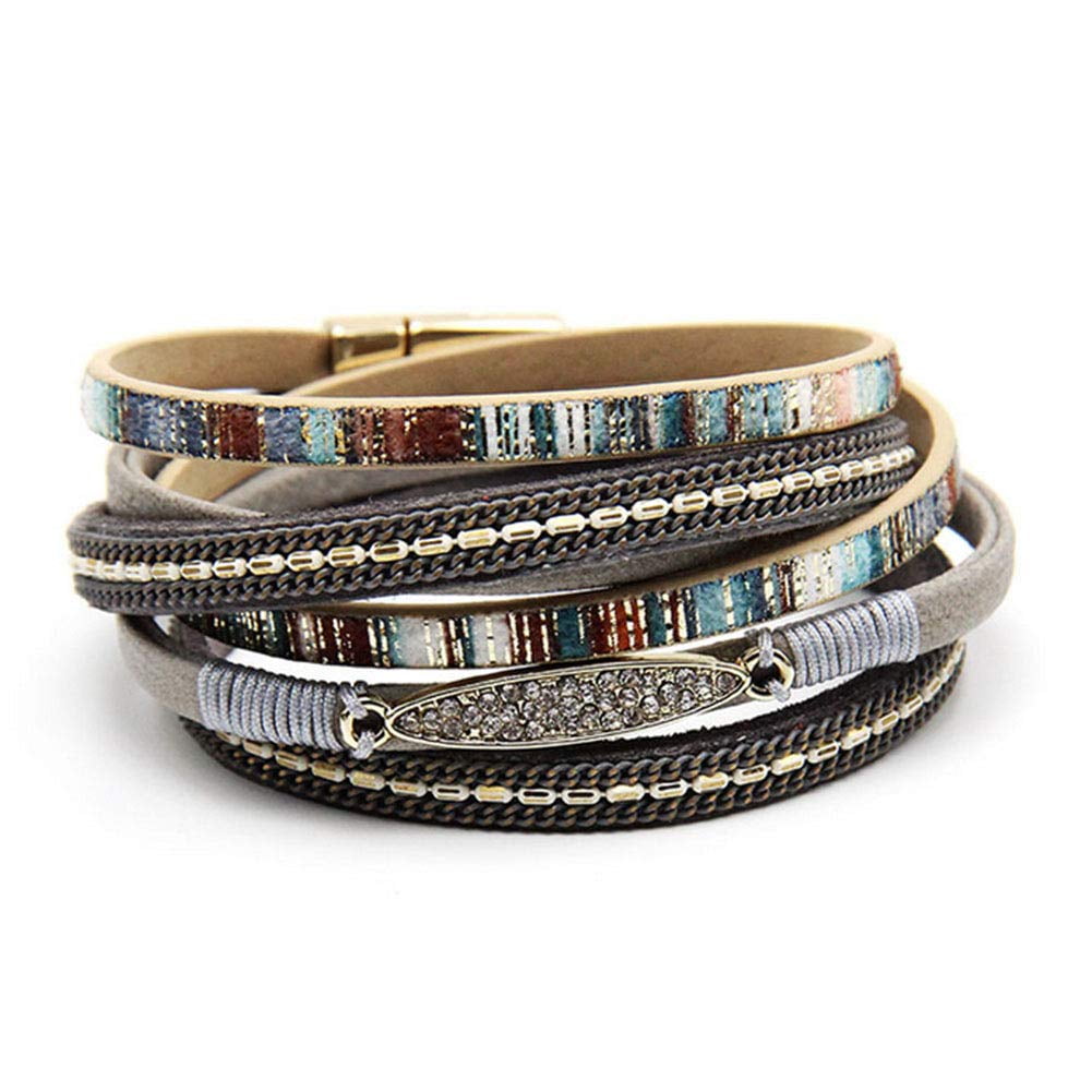 Leather Cuff Bracelet Wrap Bracelet store Stackable Multi Layer Wristband with Magnet