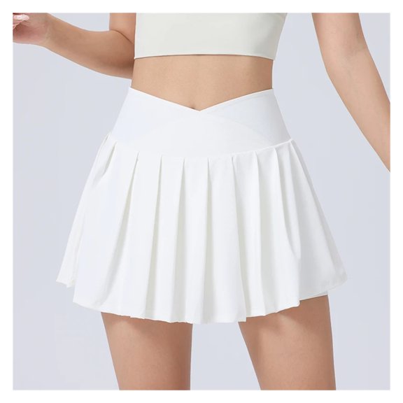 Women Girls Stretchy Compression Quick Dry Sports Wear V Cut Pleated Tennis Skorts