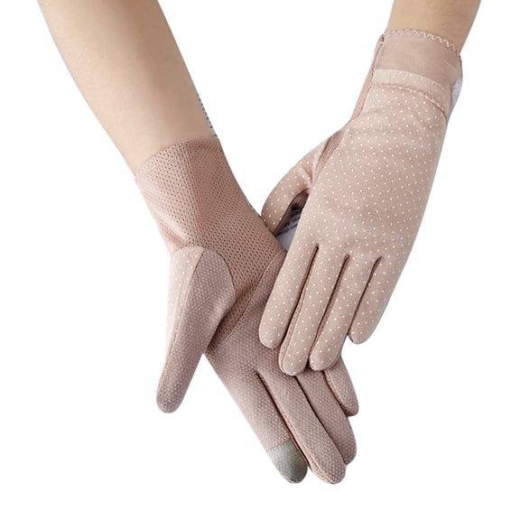 Women/Girls Sun Protective Gloves, Full finger Breathable Soft Thin Fashion Lace Dot Design Anti-slip Touchscreen Gloves for Summer Driving Riding 1Pair