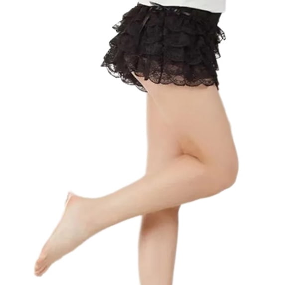 Women Girls Tiered Ruffled Lace Bloomers Shorts Underpants Vintage Cute Bowknot Safety Short Pant Frilly Knickers