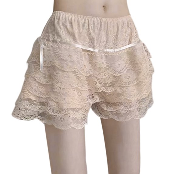Women Girls Tiered Ruffled Lace Bloomers Shorts Underpants Vintage Cute Bowknot Safety Short Pant Frilly Knickers
