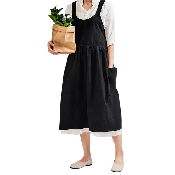 Women’s Vintage Cute Apron, Cross Back Pinafore Style with Two Pockets, Soft Cotton/Linen Blend for Gardening, Kitchen, Baking, Crafting, and Floral Arrangement