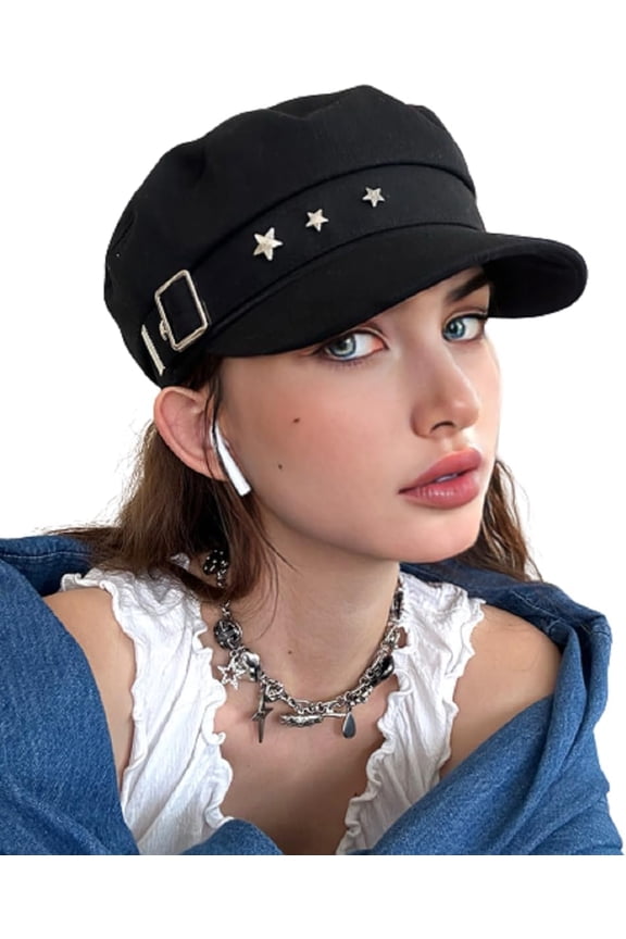 Women Girls Y2K Star Beret Fashion Newsboy Caps Warm Visor Beret Vintage Cabbie for Ladies