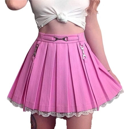 Women Girls Y2k Lace Patchwork Mini Pleated Skirt Harajuku Gothic A-line Lace Up Ruffle Short Skirts