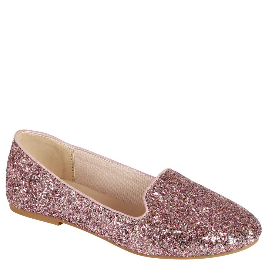 Women Glitter Ballet Flats Sequin Upper Almond Toe Pink - Walmart.com