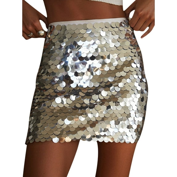Women Glitter Mini Skirt, High Waist Disco Sequin Club Skirt Clothes