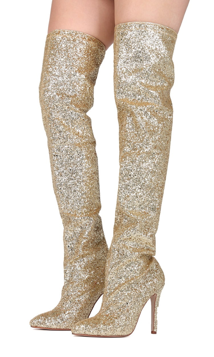 Gold glitter thigh 2025 high boots