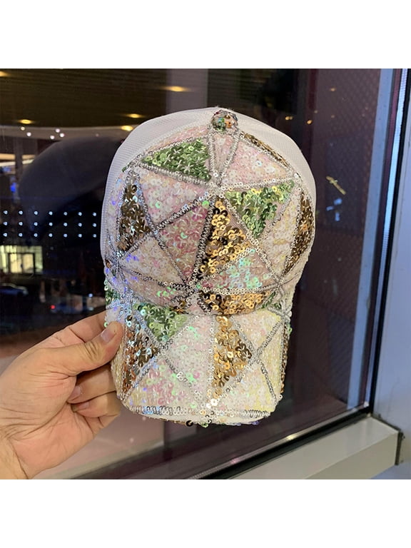 Women Glitter Sequin Baseball Cap Mesh Back for Party Outdoor Breathable Lightweight Adjustable Cloth Sparkly