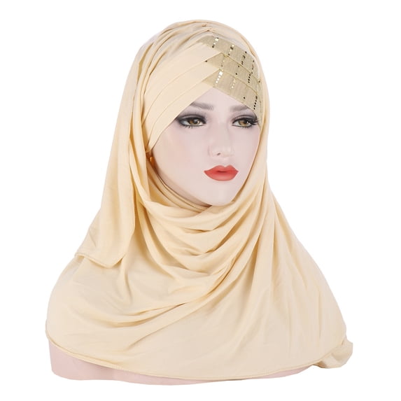 Women Glitter Sequin Hijab Muslim Head Wrap Scarf Long Turban Headband Hair Cap Shawl