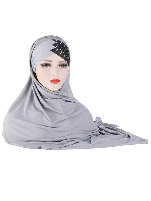 Women Glitter Sequin Hijab Muslim Head Wrap Scarf Long Turban Headband Hair Cap Shawl