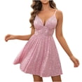 thumbnail image 1 of Women Glitter Sequin Mini Prom Dress Spaghetti Straps Deep V Neck Evening Gowns s Sexy Backless A-line Dress, 1 of 5