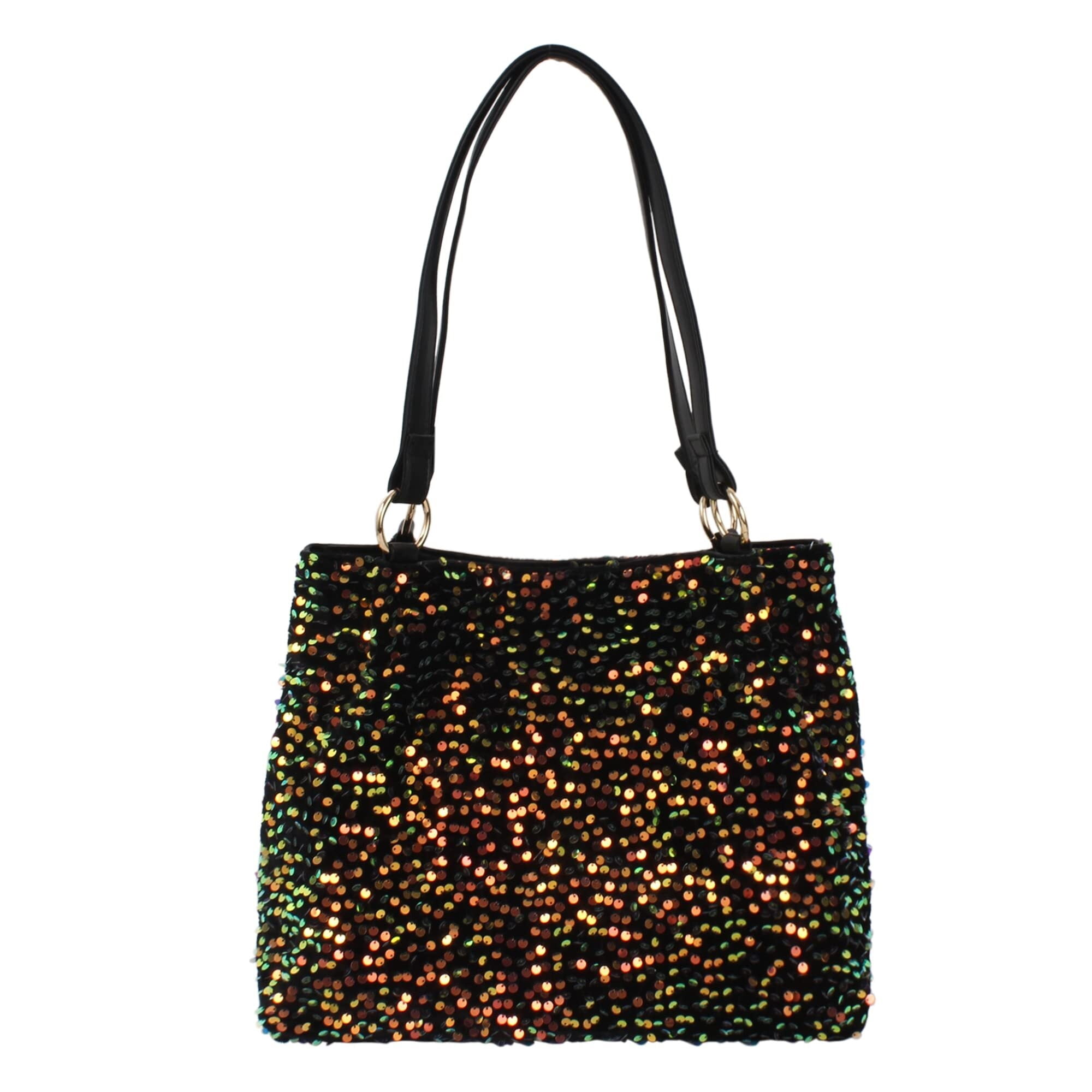 Women's Glitter Sequin Shoulder Tote Bag - Large Capacity Shiny Shopping Bag With Double Zip Closure, Blue