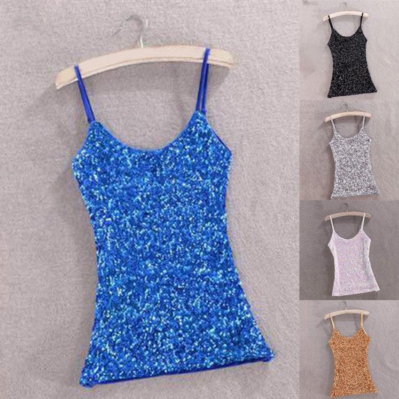 Women Glitter Sequin Sleeveless Vest Tank Tops Party Cocktail Clubwear Shirt White YIWEI