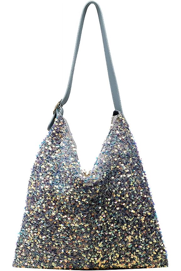 Women Glitter Sequins PU Leather Shoulder Bag Armpit Bag Top-handle Bag