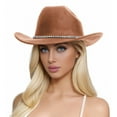 thumbnail image 1 of Women Glitter Silver Black Western Cowboy Hat - Rhinestone Fringe, Adjustable Fit, One Size, Polyester, Sparkly Party Accessory, 1 of 4