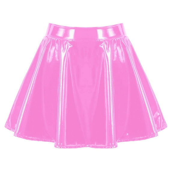 Women Glossy Patent Leather Flared Miniskirt Dance A-Line Skirt Clubwear Cosplay