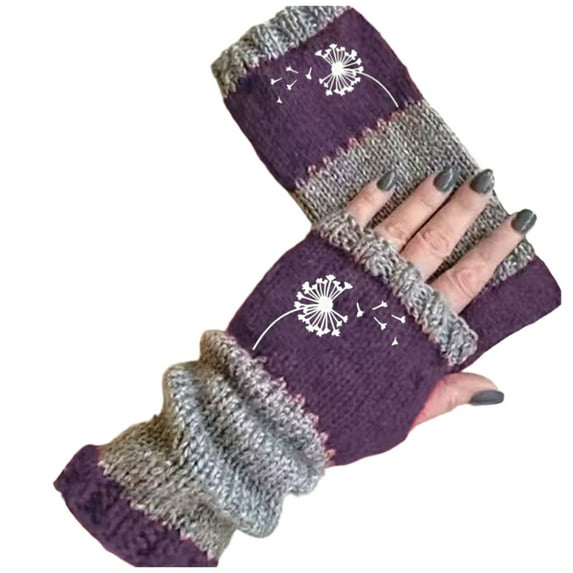 Women Gloves Autumn Winter Open Toe Fashion Knit with Patchwork Embroidery for Warm Mittens Style Touchscreen Friendly Cozy