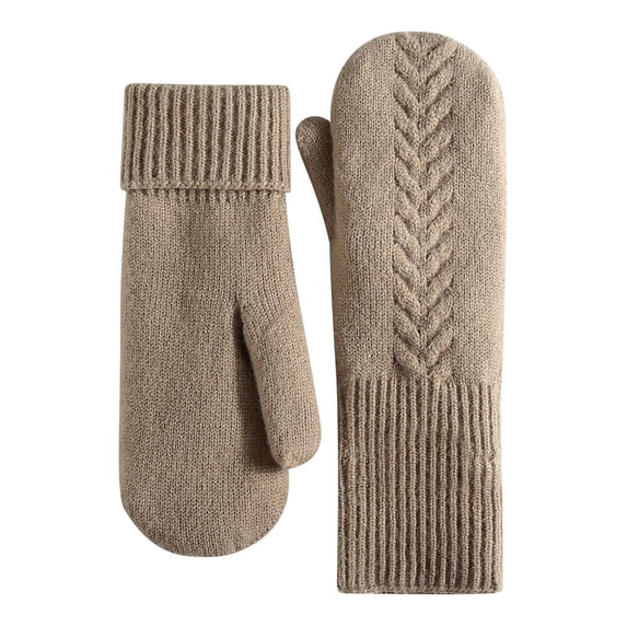 Women Gloves for Cold Weather, Audhol Winter Knit Gloves Warm Full Fingers Women with Upgraded Anti Glove Fleece Lined Gloves for Women Cold Weather Khaki One Size