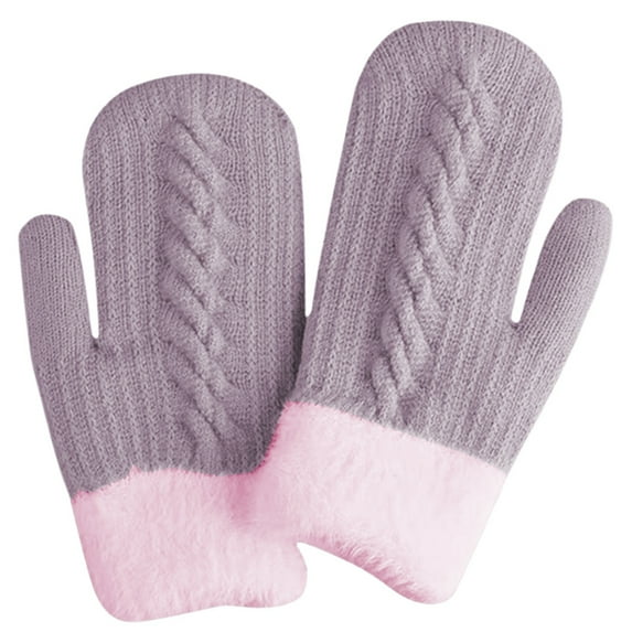 Women Gloves Double Layer Winter for Warm Knitted Mittens Soft Thermal Windproof Cold Weather