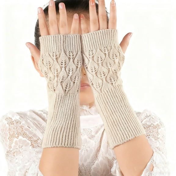 Women Gloves Elegant Fingerless with Delicate Leaf Cutout Design for Fashionable Cold Weather Hand Wear