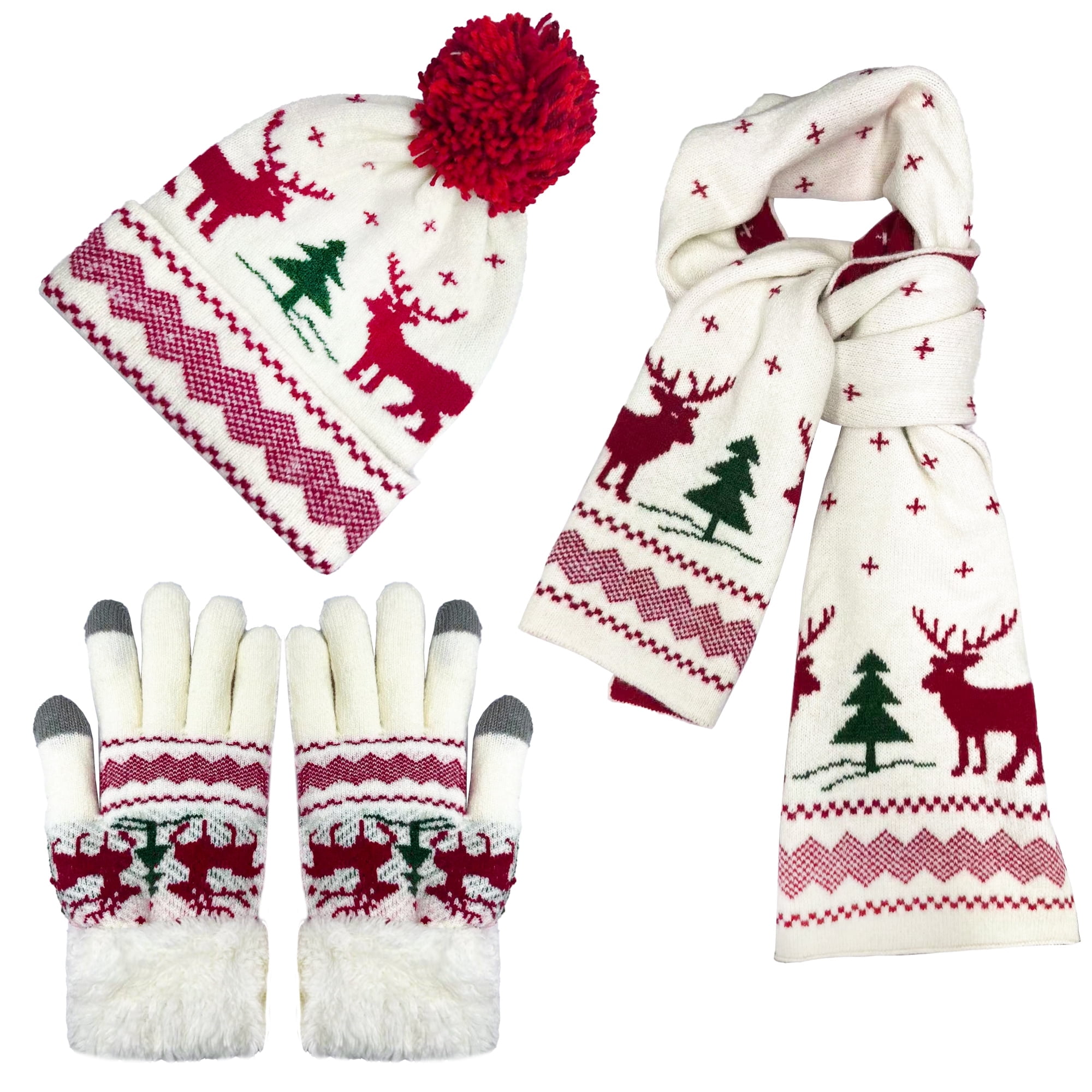 3-Piece Winter Hat Scarf Gloves Set with Pompom and Touchscreen Fingertips Winter Hats For Women Cold Weather Women main image 2