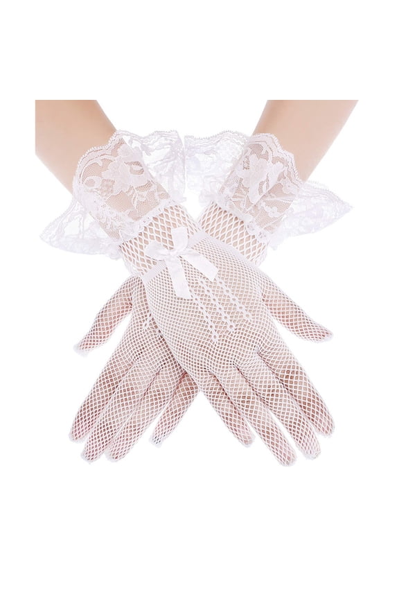 Women Gloves Mitten Gloves Mittens Combo with Pocket Sunscreen Black Lace Gloves Dance Party Bow Fishing Net Lace Gloves
